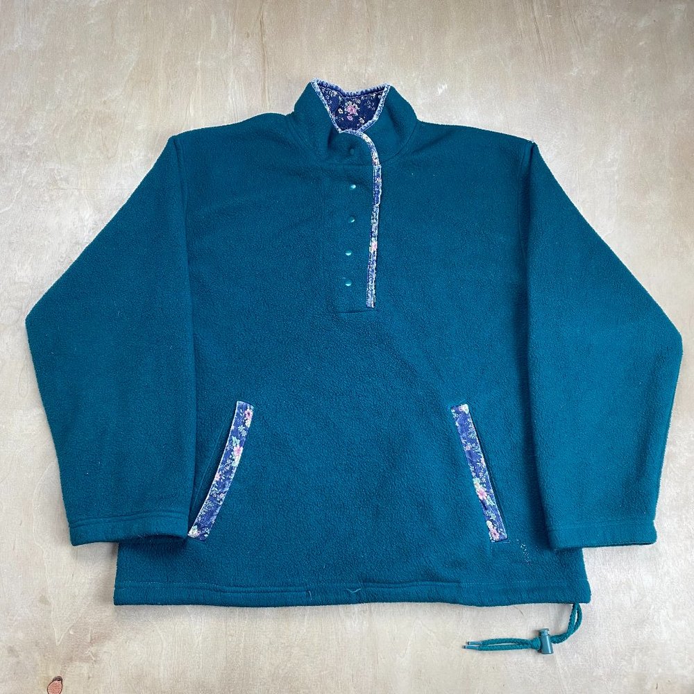 Vintage Jenny B Teal Green Fleece Flower Sweatshirt Youth XL Women's Small